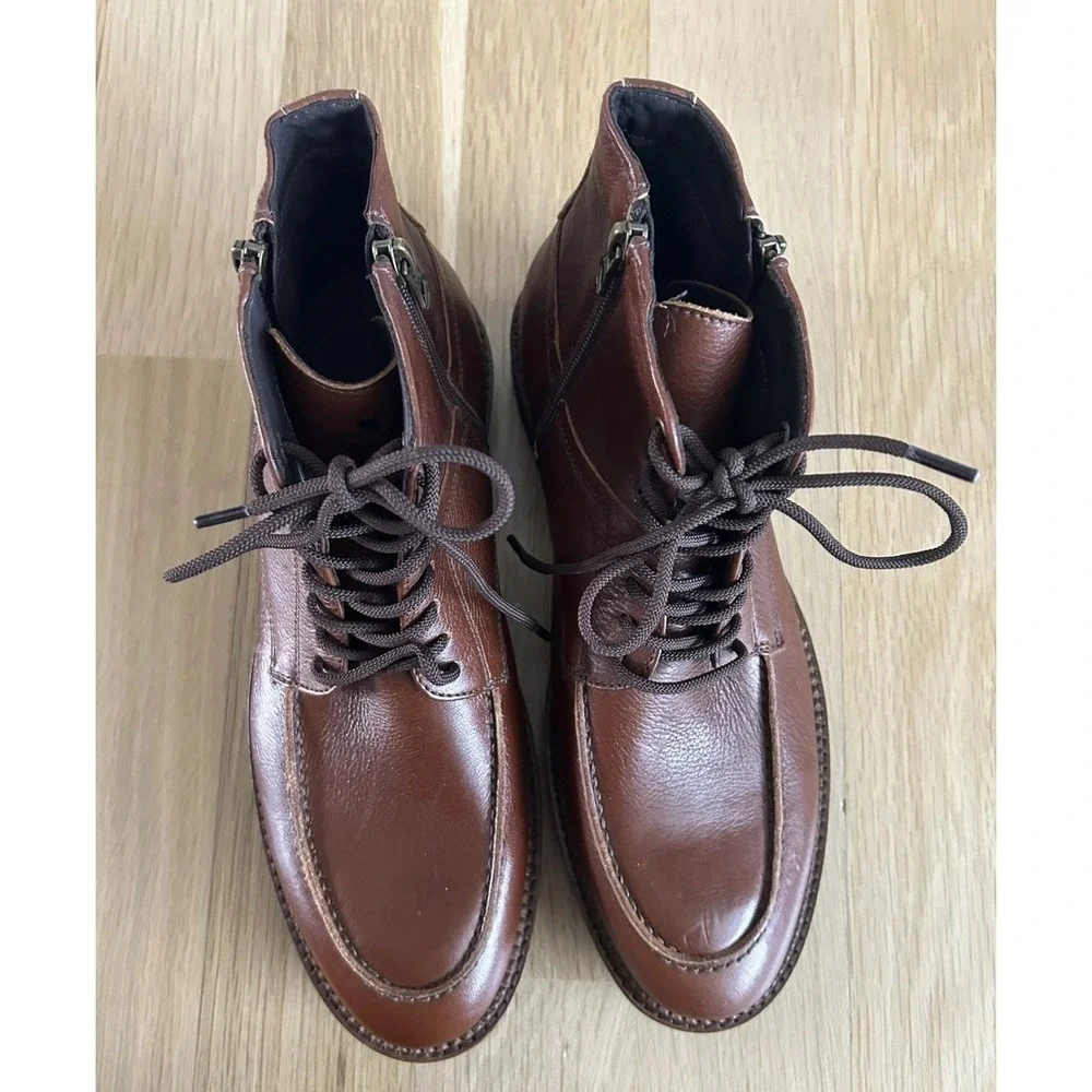 New Men's Leather Boots 8.5 Brown Leather Upper Lace Up & Zippers Section X